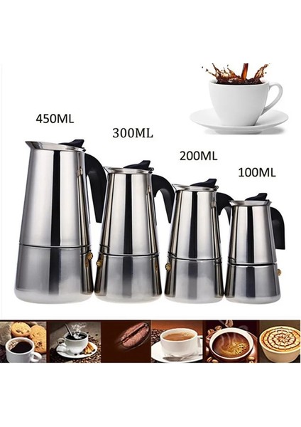 450ML 2/4/6/9 Bardak Kahve Makinesi Pot Paslanmaz Çelik Mocha Espresso Latte Soba Filtre Moka Kahve Makinesi Cezve Mutfak Için (Yurt Dışından) indirimleri