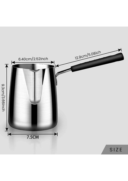 Gümüş 350ML 2x Paslanmaz Çelik Tereyağı ve Kahve Isıtıcı, Türk Cezvesi, Mini Tereyağı Eritme Potası ve Sütlük Borulu -(350ML) (Yurt Dışından)