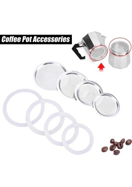 6cup 3 Silikon Contalar ve 1 Adet Alüminyum Filtre Moka Pot 3/6/9/12 Fincan Moka Express Kahve Şişesi Değiştirme Uyumlu (Yurt Dışından) fiyatları