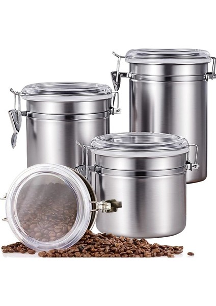 Siyah 1500 ml Paslanmaz Çelik Hava Geçirmez Kahve Konteyner Saklama Kabı Seti Kahve Kavanoz Teneke Kutu Kahve Çekirdekleri Çay Için Kepçe ile 700 ML/1400 ml (Yurt Dışından)