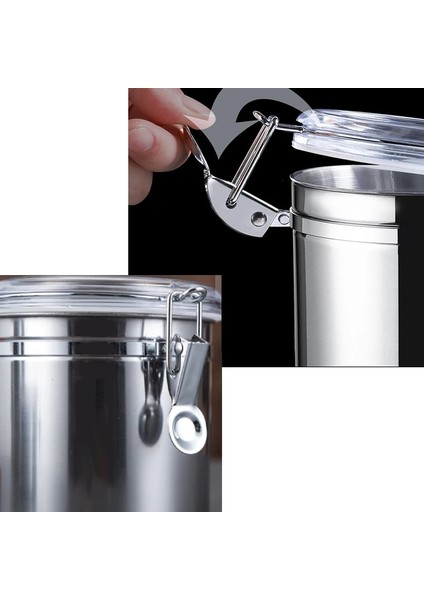 Siyah 1500 ml Paslanmaz Çelik Hava Geçirmez Kahve Konteyner Saklama Kabı Seti Kahve Kavanoz Teneke Kutu Kahve Çekirdekleri Çay Için Kepçe ile 700 ML/1400 ml (Yurt Dışından)