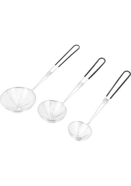 Siyah Gümüş 3 Parçalı Yuvarlak Güveç Süzgeci Seti-Paslanmaz Çelik Asya Shabu-Shabu-Shabu Örümcek Sıyırma Kaşık Seti, Örgü Kaşık (Yurt Dışından)