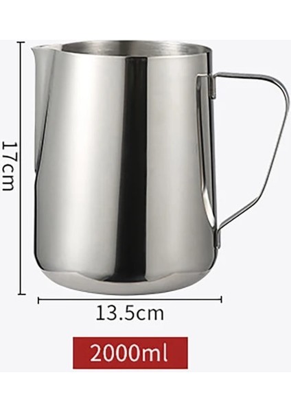 2000ML Ölçeksiz Paslanmaz Çelik Süt Köpürtme Sürahisi Espresso Kahve Barista Craft Latte Cappuccino Süt Krema Fincan Köpürtme Sürahisi Pitch Süt Sürahisi (Yurt Dışından)