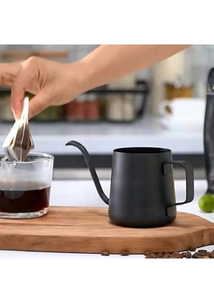 250ML Siyah Damla Su Isıtıcısı 250ML 350ML Kahve Çay Potu Yapışmaz Kaplama Gıda Sınıfı Paslanmaz Çelik Deve Boynu Damla Su Isıtıcısı Kuğu Boyun Ince Ağız (Yurt Dışından)