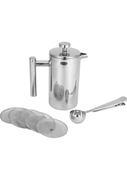 Gümüş 350ML French Press, 12OZ, Çift Duvar Paslanmaz Çelik Çay Cafetiere Su Isıtıcısı, Kahve Ölçme Kaşığı ve 5 Filtre Eleği ile (Yurt Dışından)