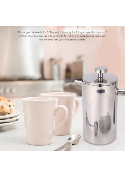 Gümüş 350ML French Press, 12OZ, Çift Duvar Paslanmaz Çelik Çay Cafetiere Su Isıtıcısı, Kahve Ölçme Kaşığı ve 5 Filtre Eleği ile (Yurt Dışından) indirimleri