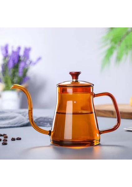 Cafe Barista Gaz Sobası Için 350 ml Amber El Yapımı Cam Gooseneck El Damla Cezve Isıya Dayanıklı Cam Kahve Çay Su Isıtıcısı Üzerine Dökün (Yurt Dışından)