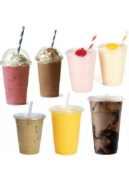 12 Oz 360ML 50 Adet Mongka Tek Kullanımlık Smoothie Bardakları, Kubbeli Kapaklar, Plastik Milkshake Bardakları (Yurt Dışından)
