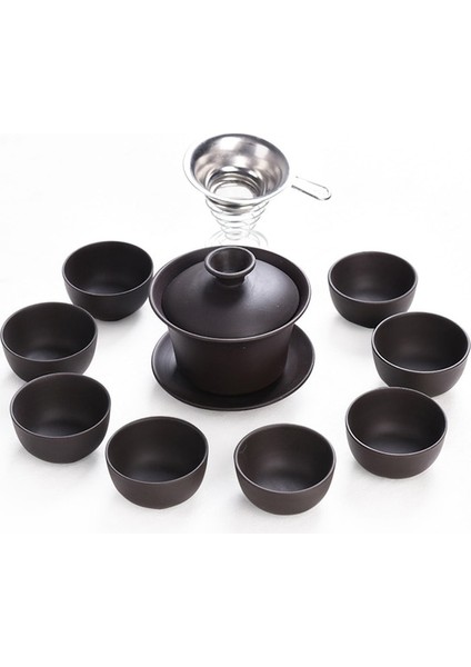 01 11 Adet Kung Fu Çay Seti Dışında Siyah Iç Beyaz Zisha, Yixing Çaydanlık El Yapımı Mor Kil Çaydanlık Bardak Seti, Seramik Çin Hediyesi (Yurt Dışından)