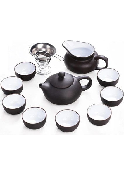 01 11 Adet Kung Fu Çay Seti Dışında Siyah Iç Beyaz Zisha, Yixing Çaydanlık El Yapımı Mor Kil Çaydanlık Bardak Seti, Seramik Çin Hediyesi (Yurt Dışından) fiyatları