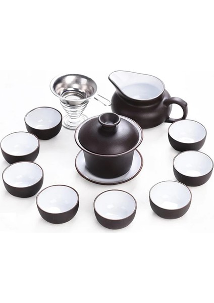 01 11 Adet Kung Fu Çay Seti Dışında Siyah Iç Beyaz Zisha, Yixing Çaydanlık El Yapımı Mor Kil Çaydanlık Bardak Seti, Seramik Çin Hediyesi (Yurt Dışından) modelleri