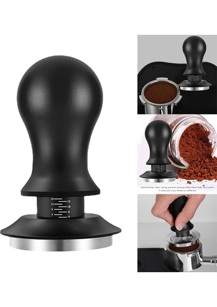 Siyah 51 mm Kahve Sabotaj Ayarlanabilir Derinlik Ölçekli Espresso Yayları Kalibre Edilmiş Tamping Kahve Dağıtıcı (Yurt Dışından)