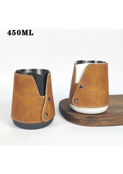 Mavi 450ML 450ML Kahve Latte Bardağı 304 Paslanmaz Çelik Süt Tankı Sivri Ağız Kalınlaşmış Süt Köpüğü Bardak Deri Kılıf Kahve Fincanı Barista Aracı (Yurt Dışından)