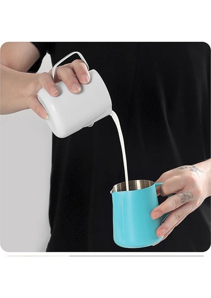 Beyaz 350 ml 350 ml Kahve Süt Fincan Paslanmaz Çelik Latte Sanat Fincan Sağım Tankı Ölçekli Süt Köpüğü Bardak Süt Kutusu Kahve Latte Eşyaları (Yurt Dışından)