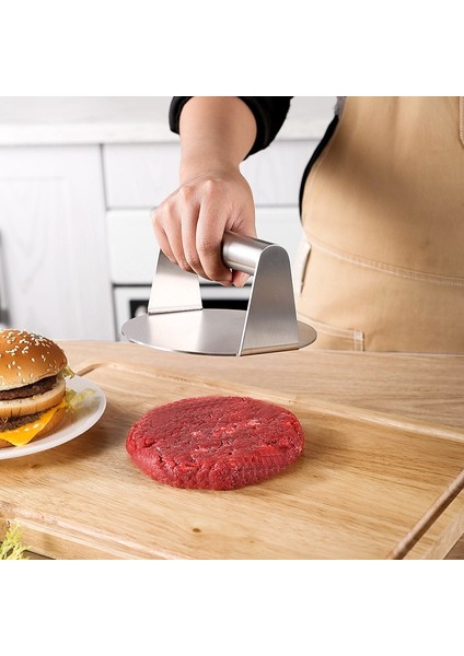 Kare Paslanmaz Çelik Burger Presi - Adyabatik Ahşap Saplı Kare Yuvarlak Pastırma Izgara Presi - Paslanmaz Burger Smasher Professional (Yurt Dışından)