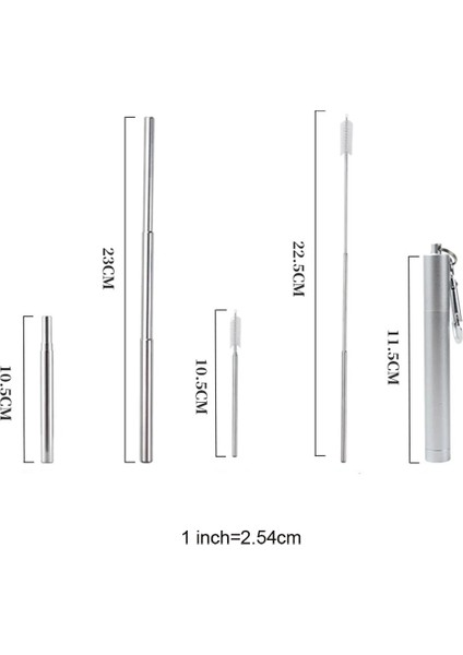 Siyah 304 Paslanmaz Çelik Pipetler, Kılıflı Yeniden Kullanılabilir Taşınabilir Teleskopik Pipetler ve Temizleme Fırçası (Yurt Dışından)