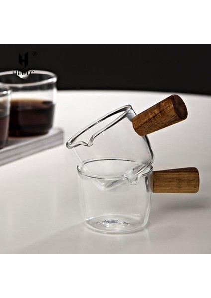 B-100ML 50ML 80ML 100ML Ahşap Saplı Cam Espresso Ölçüm Fincan Çift/tek Ağızlı Süt Sürahisi Kahve Malzemeleri Temizle Mutfak Ölçü Kupa (Yurt Dışından)