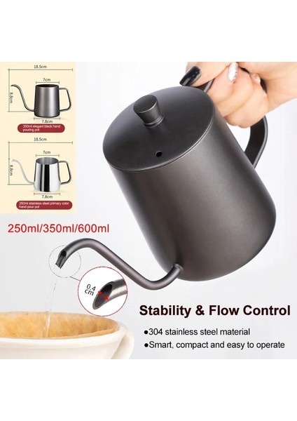Siyah 350 ml Kapaklı 304 Paslanmaz Çelik Cezve Uzun Dar Borulu Damlama Su Isıtıcısı Manuel Kahve Makinesi Üzerine Dökün Çaydanlık 250 ML/350 ML/600 ml Kapaklı (Yurt Dışından) fırsatları