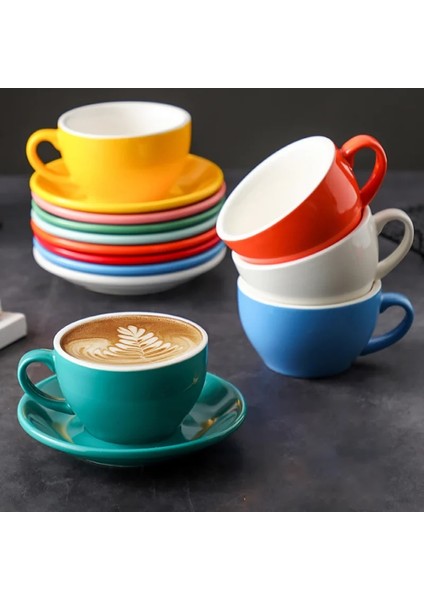 Beyaz 200-400 ml Kahve Fincanı ve Tabağı Seti Kupa Cappuccino Latte Bardak Kalınlaşmış Seramik 200-300 ml Renkli Kahve ve Çay Setleri Her Gün (Yurt Dışından)