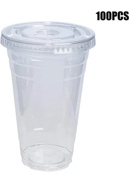 B 100 Takım 450 ml Tek Kullanımlık Şeffaf Bardaklar Için Delikli Kubbe Kapaklı Çay Meyve Çayı Suyu Plastik Milkshake Yaz Parti Içecekleri Bardaklar (Yurt Dışından)