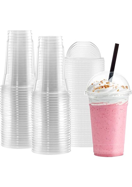 B 100 Takım 450 ml Tek Kullanımlık Şeffaf Bardaklar Için Delikli Kubbe Kapaklı Çay Meyve Çayı Suyu Plastik Milkshake Yaz Parti Içecekleri Bardaklar (Yurt Dışından)
