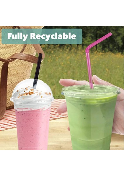 B 100 Takım 450 ml Tek Kullanımlık Şeffaf Bardaklar Için Delikli Kubbe Kapaklı Çay Meyve Çayı Suyu Plastik Milkshake Yaz Parti Içecekleri Bardaklar (Yurt Dışından)