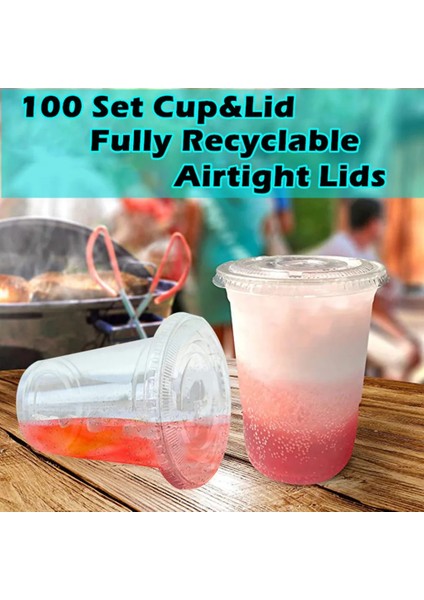B 100 Takım 450 ml Tek Kullanımlık Şeffaf Bardaklar Için Delikli Kubbe Kapaklı Çay Meyve Çayı Suyu Plastik Milkshake Yaz Parti Içecekleri Bardaklar (Yurt Dışından)