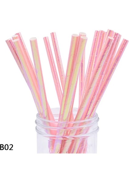 B02-PINK 50 Adet 25/50 Adet Sedefli Pembe Gümüş Tek Kullanımlık Kağıt Saman Folyo Lazer Gökkuşağı Saman Doğum Günü Düğün Noel Partisi Malzemeleri (Yurt Dışından)