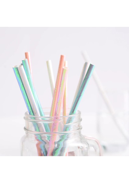 B02-PINK 50 Adet 25/50 Adet Sedefli Pembe Gümüş Tek Kullanımlık Kağıt Saman Folyo Lazer Gökkuşağı Saman Doğum Günü Düğün Noel Partisi Malzemeleri (Yurt Dışından) fiyatları