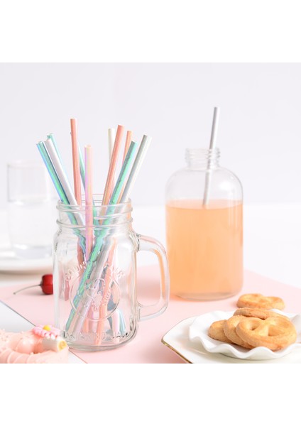 B02-PINK 50 Adet 25/50 Adet Sedefli Pembe Gümüş Tek Kullanımlık Kağıt Saman Folyo Lazer Gökkuşağı Saman Doğum Günü Düğün Noel Partisi Malzemeleri (Yurt Dışından) fırsatları