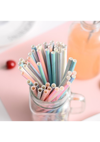 B02-PINK 50 Adet 25/50 Adet Sedefli Pembe Gümüş Tek Kullanımlık Kağıt Saman Folyo Lazer Gökkuşağı Saman Doğum Günü Düğün Noel Partisi Malzemeleri (Yurt Dışından) indirimleri