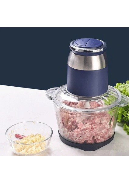 Mavi Cam 2l Ev Elektrikli Et Kıyma Makineleri Paslanmaz Görünür Cam Çelik Dilimleme Sarımsak Sebze Tamamlayıcı Gıda Pişirme Blender (Yurt Dışından)
