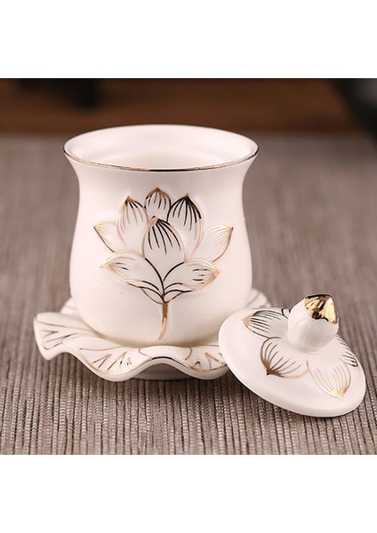 Küçük - Seramik Lotus Fincan Kabartma Çizim Lotus Guanyin Kapaklı Fincan ve Tabak Çay Seti Oturma Odası Sehpa Dekorasyon Aksesuarları (Yurt Dışından) fırsatları