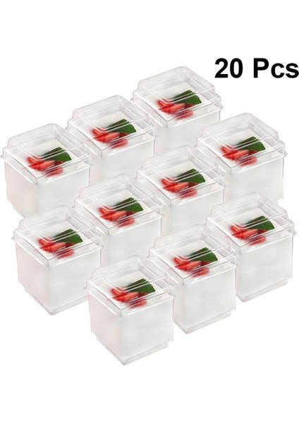 Gösterildiği Gibi 20 Adet Kare Plastik Tiramisu Puding Mousse Bardak Şeffaf Plastik Mus Bardak Konteyner Jöle Yoğurt Tatlı Için (Kapaklı) (Yurt Dışından)