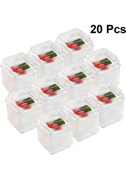 Gösterildiği Gibi 20 Adet Kare Plastik Tiramisu Puding Mousse Bardak Şeffaf Plastik Mus Bardak Konteyner Jöle Yoğurt Tatlı Için (Kapaklı) (Yurt Dışından)