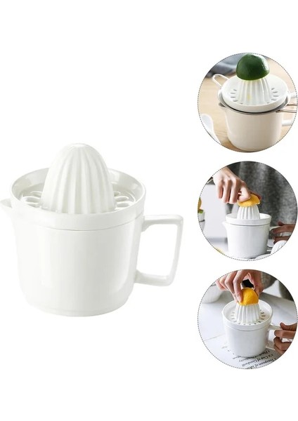 Beyaz 15X14.5 cm Sıkacağı Sıkacağı Manuel Limon Meyve Presi El Narenciye Fincan Turuncu Seramik Oyucu Çıkarıcı Kolu Düzenlenen Greyfurt Rende Stoneware (Yurt Dışından)