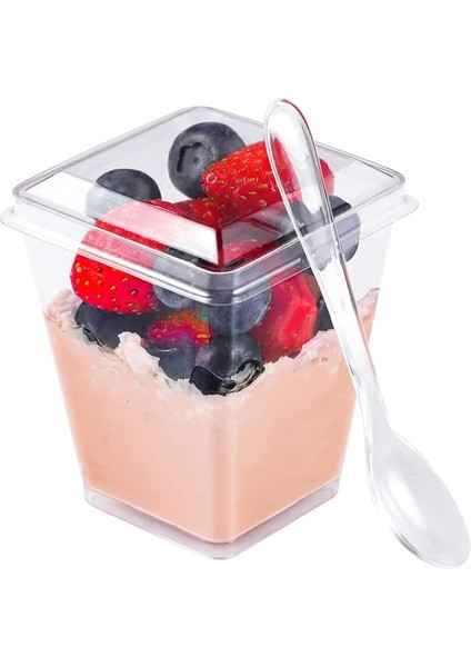 Flate Kapak 15 Adet 15/25 Adet Plastik Tatlı Bardak 150 ml Yoğurt Mus Kapaklı Konteyner Kaşık Dondurma Fincan Düğün Parti Malzemeleri (Yurt Dışından)