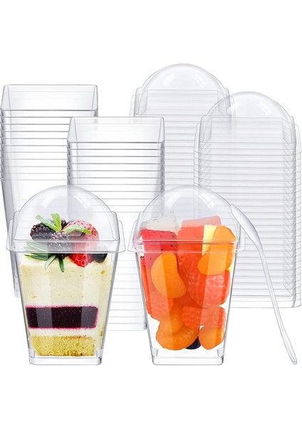 Flate Kapak 15 Adet 15/25 Adet Plastik Tatlı Bardak 150 ml Yoğurt Mus Kapaklı Konteyner Kaşık Dondurma Fincan Düğün Parti Malzemeleri (Yurt Dışından)
