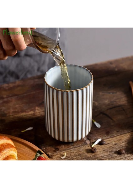G Bronz Büyük Seramik Fırın Değişim Çay Bardağı Teaware Retro Çizgili Fincan Kişilik Şarap Bardağı Yaratıcı Kaba Çömlek Kahve Fincanı Su Bardağı (Yurt Dışından) modelleri