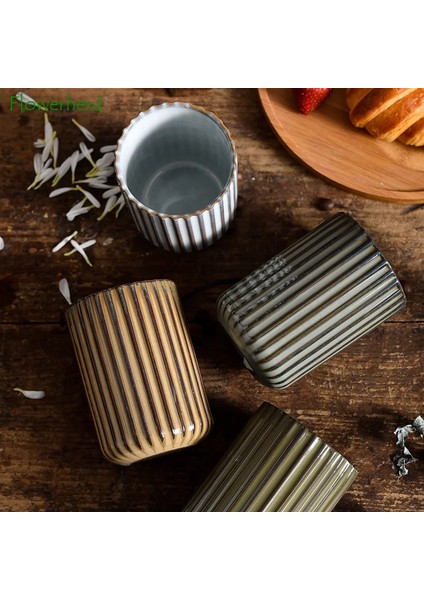 G Bronz Büyük Seramik Fırın Değişim Çay Bardağı Teaware Retro Çizgili Fincan Kişilik Şarap Bardağı Yaratıcı Kaba Çömlek Kahve Fincanı Su Bardağı (Yurt Dışından) fırsatları