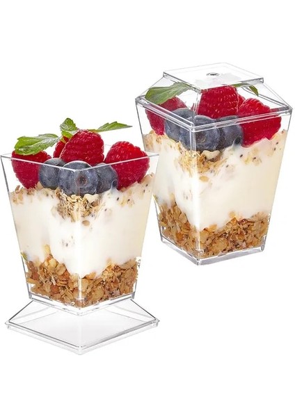 150ML Sert Kapak 50 Adet Kaşıkla 50 Adet Tatlı Bardakları Parti Festivali Için Küçük Plastik Mousse Cup Tek Kullanımlık Tatlı Kapaklı Bardak Puding Dondurma Kabı 150ML (Yurt Dışından)