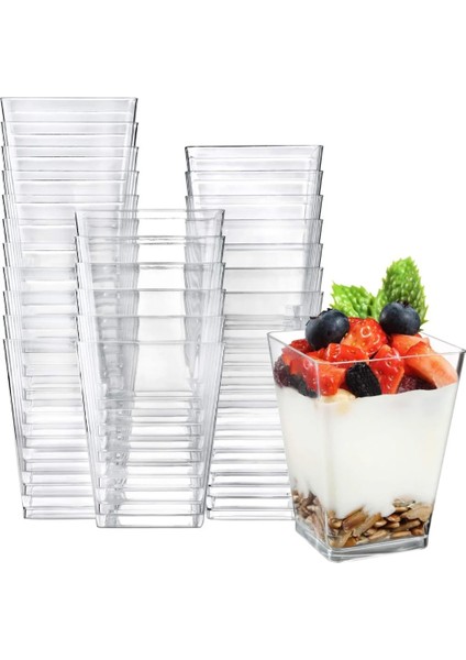 150ML Sert Kapak 50 Adet Kaşıkla 50 Adet Tatlı Bardakları Parti Festivali Için Küçük Plastik Mousse Cup Tek Kullanımlık Tatlı Kapaklı Bardak Puding Dondurma Kabı 150ML (Yurt Dışından)