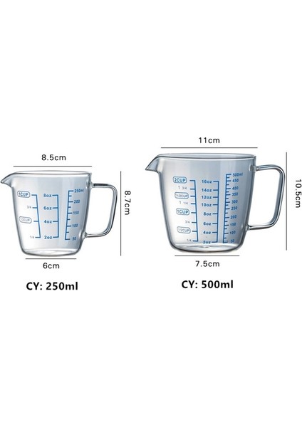 1000ML 250/500ML Cam Ölçüm Kabı Süt Sürahisi Cafe Kremalı Fincan Meyve Suyu Çay Espresso Kahve Fincanı Barista Kupa Süt Köpürtücü Latte Sürahi (Yurt Dışından)