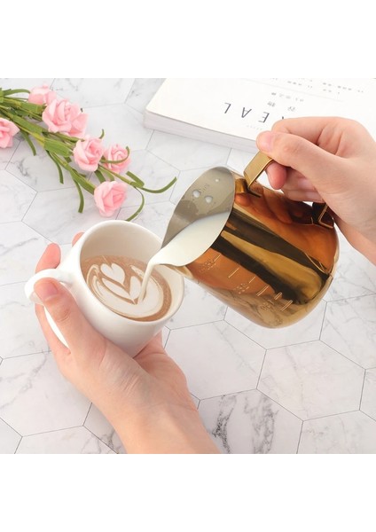 Iğne - Gül Altın 350ML/550ML Paslanmaz Çelik Süt Köpürtme Sürahi Çekme Çiçek Fincan Altın Süt Zanaat Kahve Latte Sanat Sürahiler (Yurt Dışından)