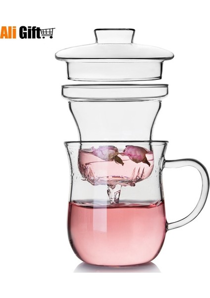 320ML El Yapımı Yüksek Sıcaklığa Dayanıklı Moda Çiçek Çay Bardağı Filtreli Isıya Dayanıklı Çiçekler Çay Seti Çay Bardak ve Tabak Setleri (Yurt Dışından)