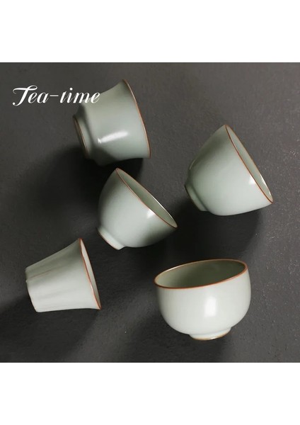 7.9x5.5 cm 90 ml Azure Ru Fırın Seramik Çay Fincanları El Yapımı Küçük Usta Tek Fincan Porselen Çay Kase Çay Tadım Kupa Kung Fu Teaware Seti Drinkware (Yurt Dışından)