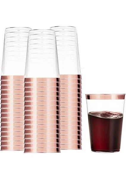 Gül Altın 50 Adet 25/50 Adet Altın Plastik Bardak 300 ml Tek Kullanımlık Bardak Şarap Bardağı Şeffaf Içecek Bardağı Doğum Günü Düğün Verilen (Yurt Dışından)