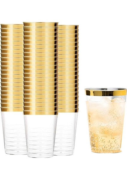 Gül Altın 50 Adet 25/50 Adet Altın Plastik Bardak 300 ml Tek Kullanımlık Bardak Şarap Bardağı Şeffaf Içecek Bardağı Doğum Günü Düğün Verilen (Yurt Dışından)