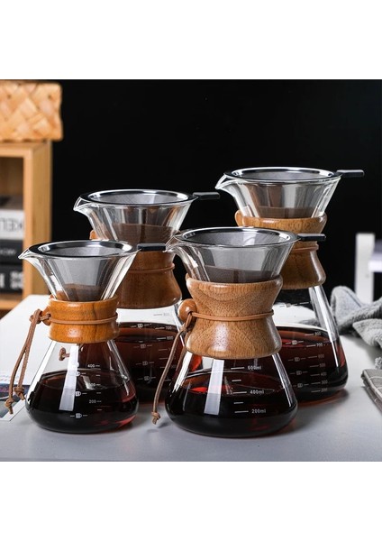 800 ml El Demlemek Kahve Filtresi Yüksek Borosilikat Cam Kahve Paylaşım Potu Dereceli Ahşap Yonga Kolu El Damla Filtresi Pot (Yurt Dışından)