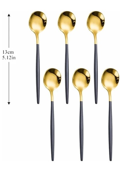 Siyah Altın 6 Adet Kaşık Gümüş Paslanmaz Çelik Çatal Seti 6 Adet Çay Kaşığı Mutfak Komple Sofra Seti Batı Gümüş Lüks Yemek Takımı Seti (Yurt Dışından)
